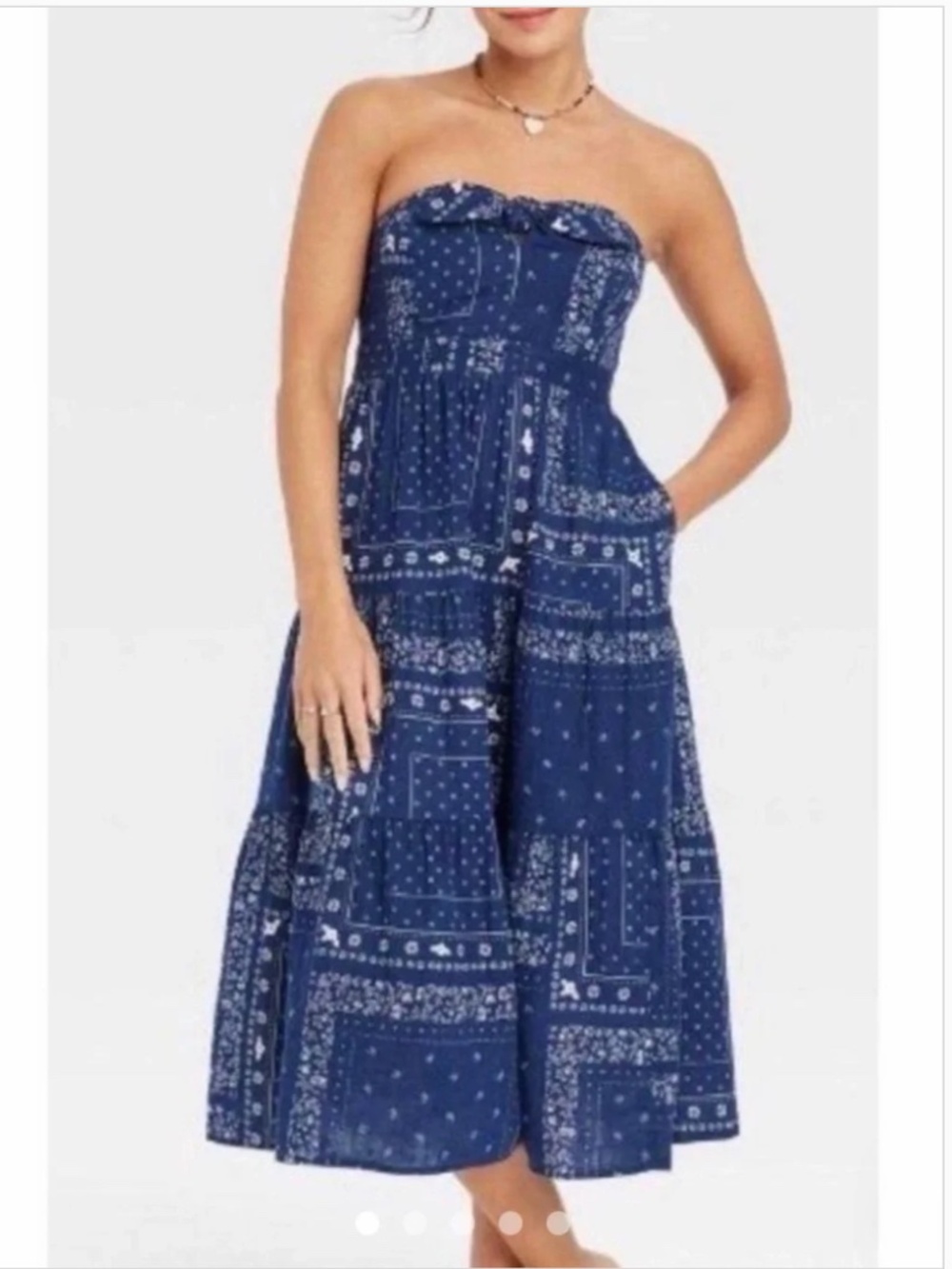 Universal Thread Navy Bandana-Print Strapless Dress